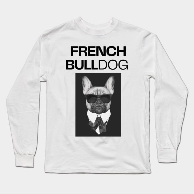 Cool French Bulldog with Sunglasses Long Sleeve T-Shirt by Maful